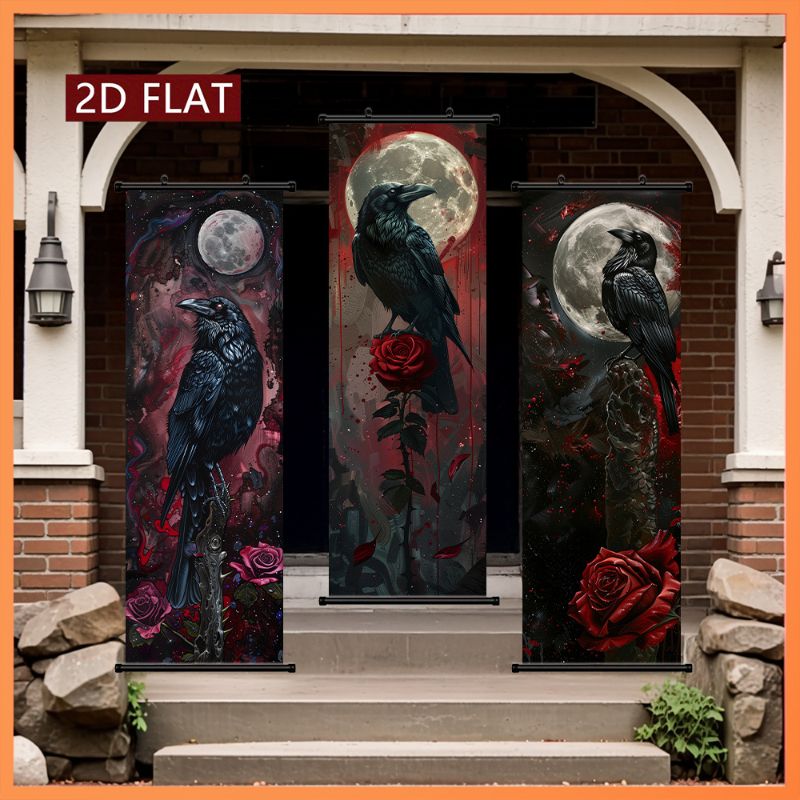 Wall Scroll Tapestry - VIKAMA Tapeçaria de Parede Raven Crimson