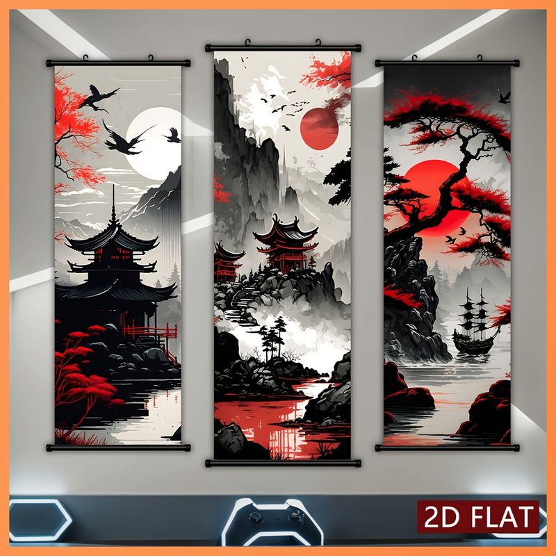 Wall Scroll Tapestry - Tapeçaria Japonesa VIKAMA com Paisagem, Decoração