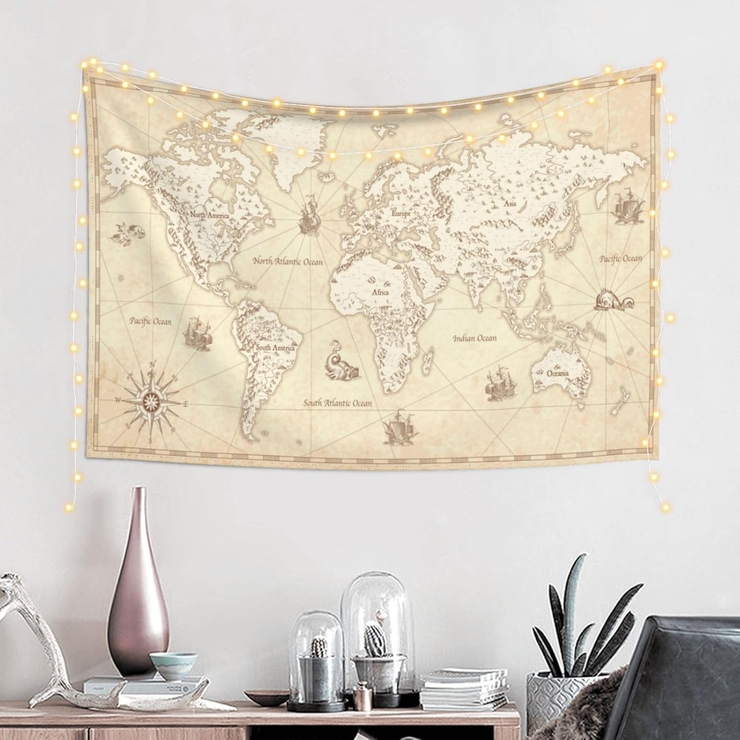 Tapeçaria de Mapa Mundial Vint - Wall Scroll Tapestry avaliação e preço